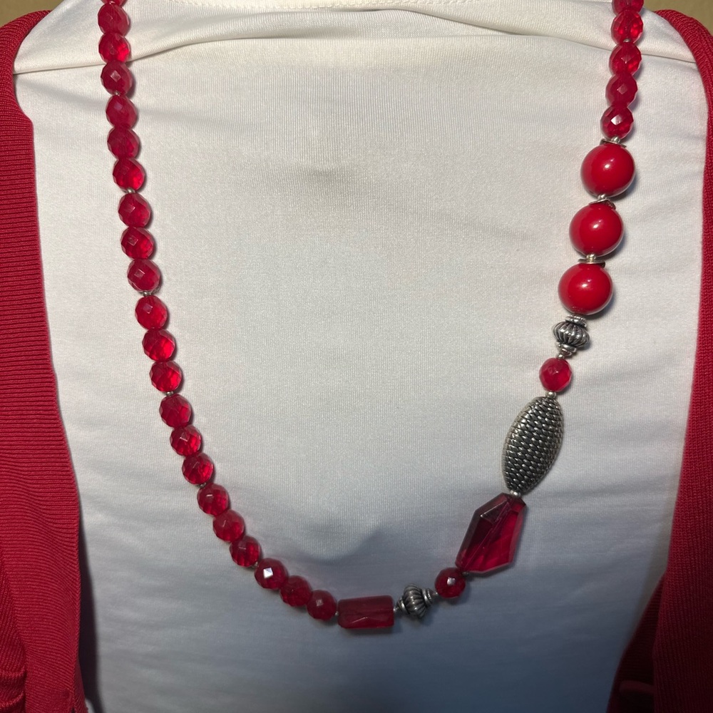 Handmade Necklace “Winter Berry” – Rich Red Recycled Beads